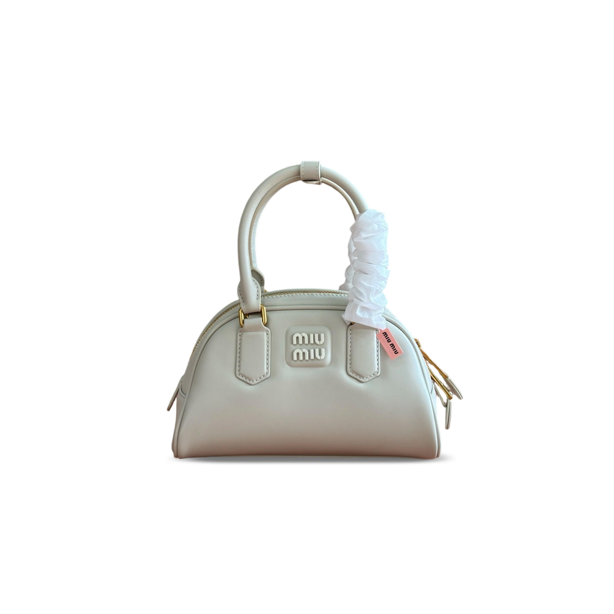 MIU MIU COGNAC ARCADIE LEATHER BAG 5BB191 (22*13*10.5cm)
